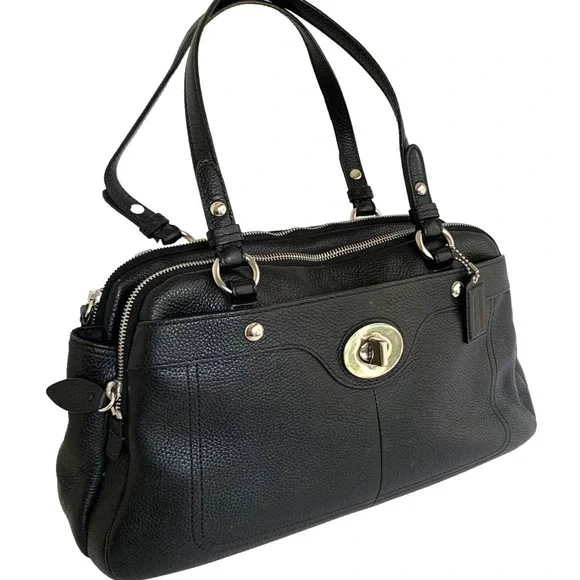 COACH Penelope Black Pebble Leather Shoulder Handbag - Picture 1 of 17
